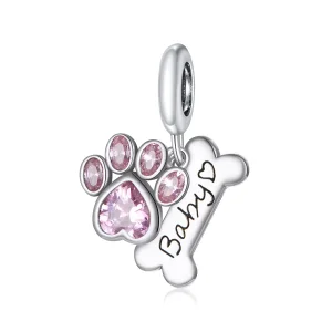 (image for) Pandora Style Silver Bangle Charm, Cute Dog Paw - SCC1680