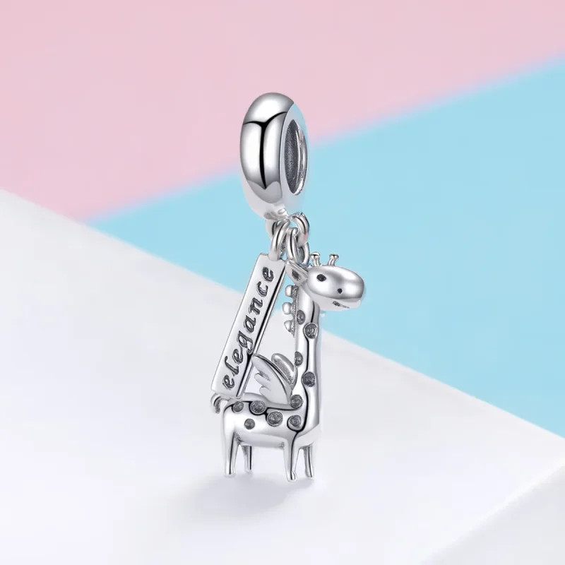 (image for) Pandora Style Silver Bangle Charm, Cute Giraffe - SCC976 - View 2