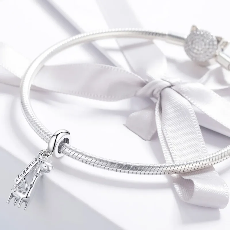 (image for) Pandora Style Silver Bangle Charm, Cute Giraffe - SCC976 - View 3