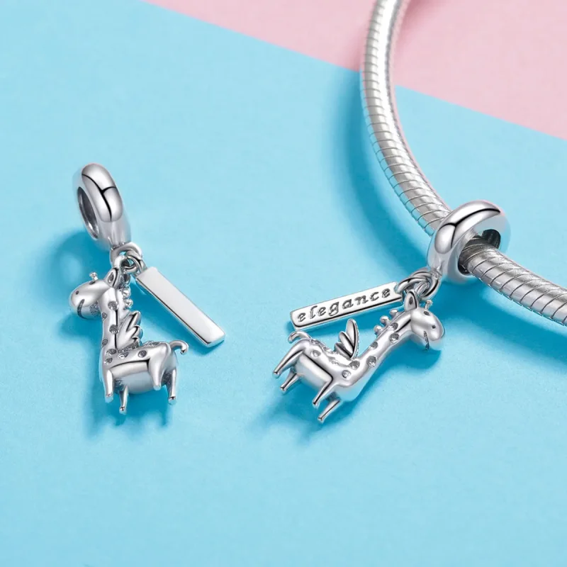 (image for) Pandora Style Silver Bangle Charm, Cute Giraffe - SCC976 - View 4