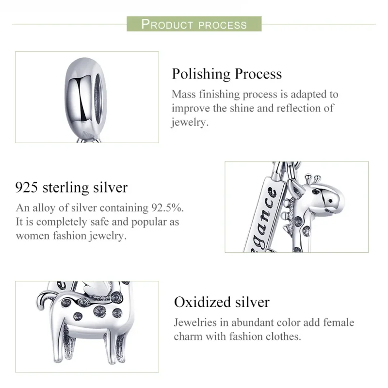 (image for) Pandora Style Silver Bangle Charm, Cute Giraffe - SCC976 - View 7