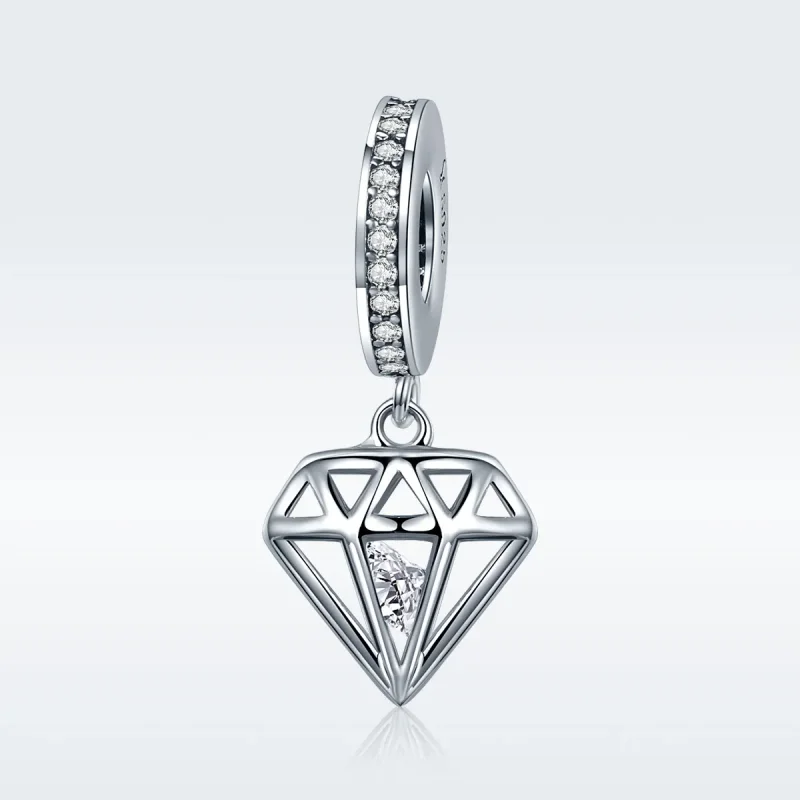 (image for) Pandora Style Silver Bangle Charm, Diamond - SCC186 - View 2