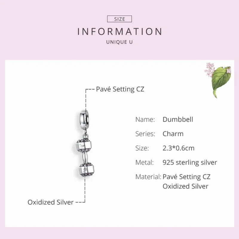 (image for) Pandora Style Silver Bangle Charm, Dumbbell - SCC1340 - View 7