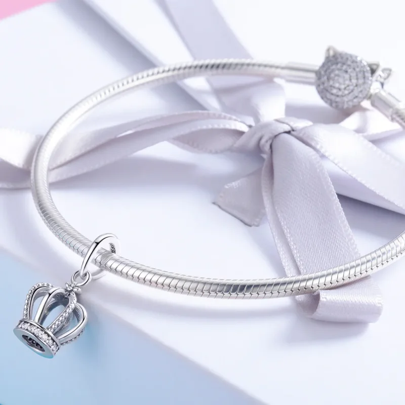 (image for) Pandora Style Silver Bangle Charm, Elegant Crown - SCC781 - View 3