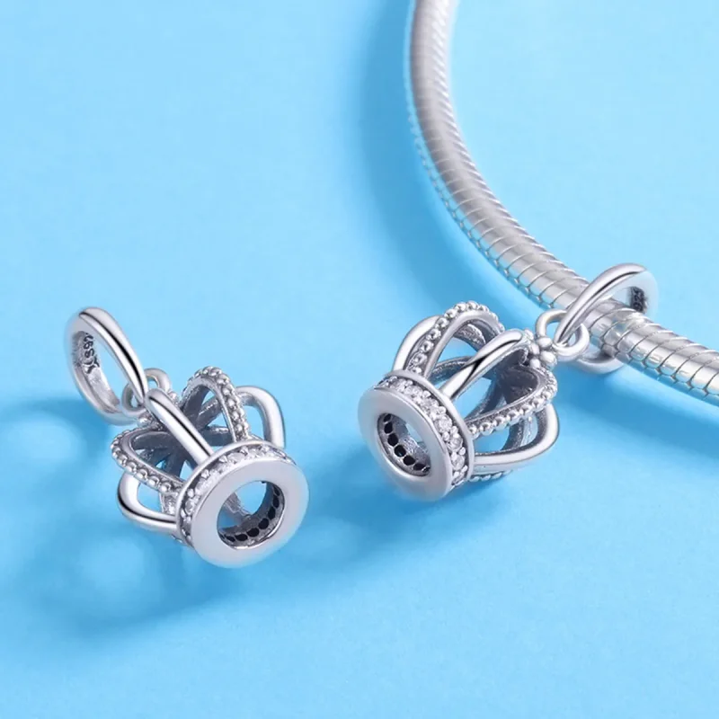 (image for) Pandora Style Silver Bangle Charm, Elegant Crown - SCC781 - View 4