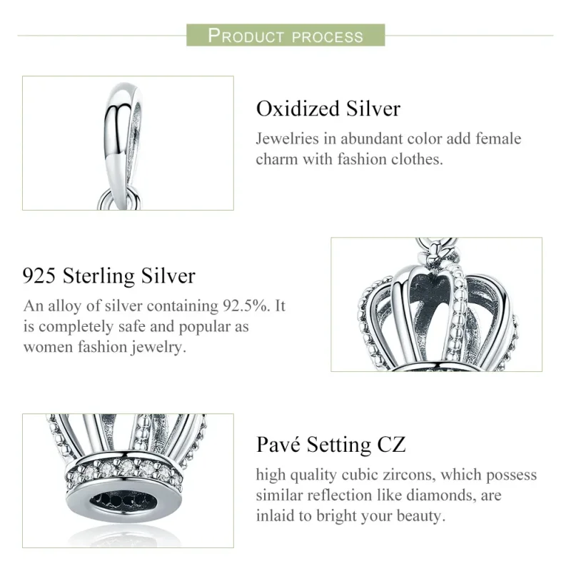 (image for) Pandora Style Silver Bangle Charm, Elegant Crown - SCC781 - View 7