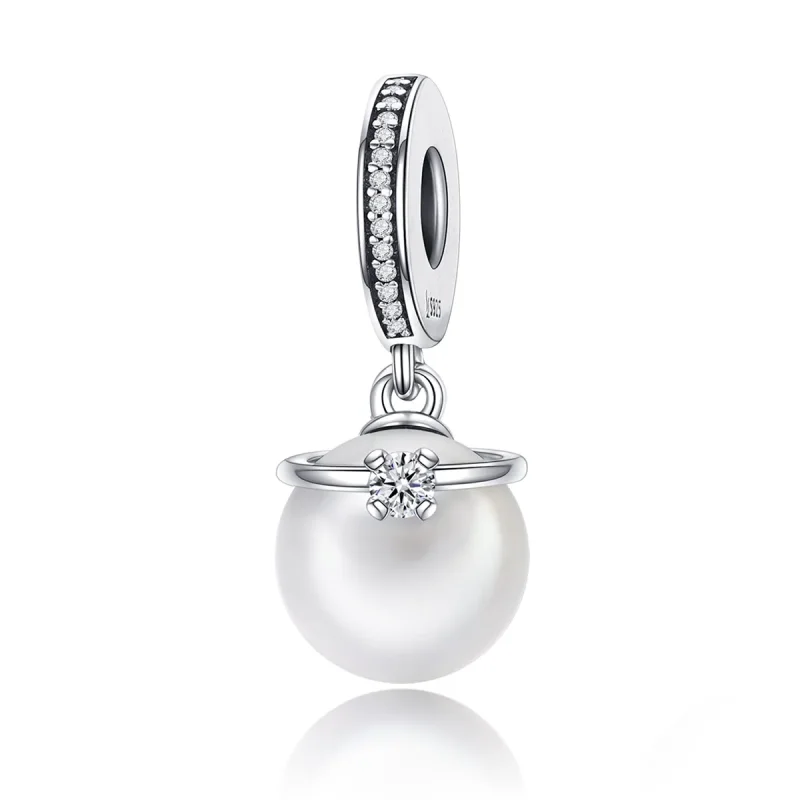 (image for) Pandora Style Silver Bangle Charm, Elegant Pearls - SCC137 - View 2