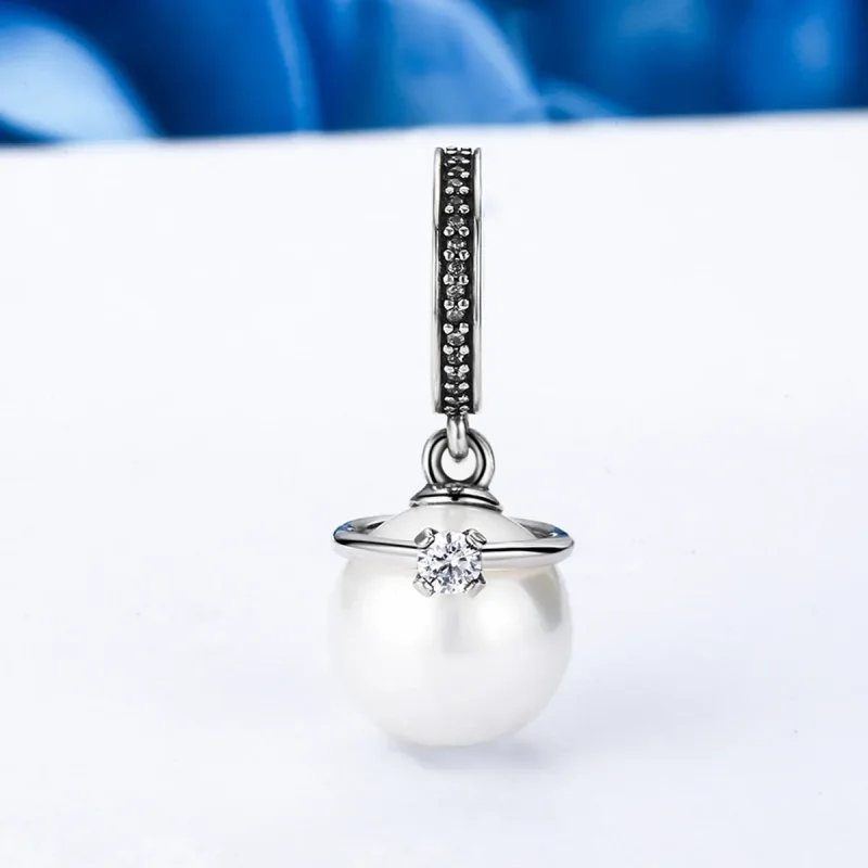 (image for) Pandora Style Silver Bangle Charm, Elegant Pearls - SCC137 - View 3