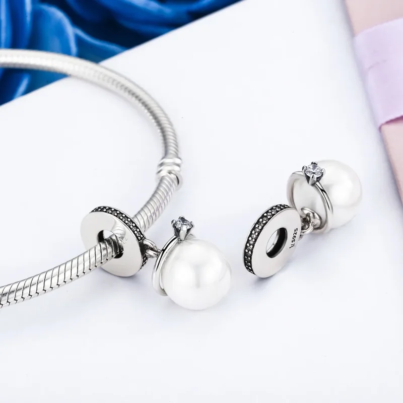 (image for) Pandora Style Silver Bangle Charm, Elegant Pearls - SCC137 - View 4