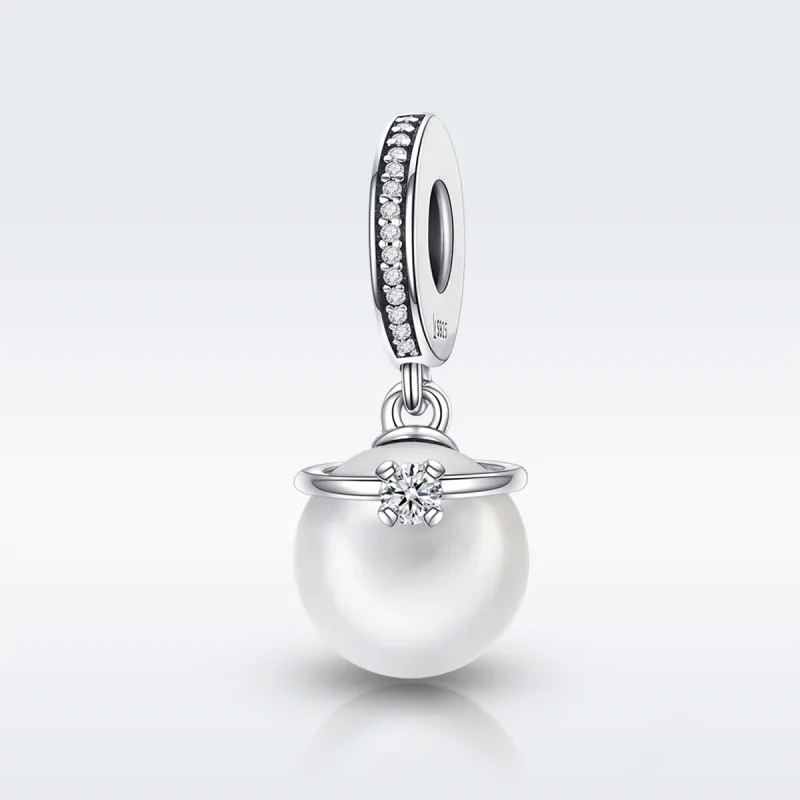 (image for) Pandora Style Silver Bangle Charm, Elegant Pearls - SCC137 - Product Image