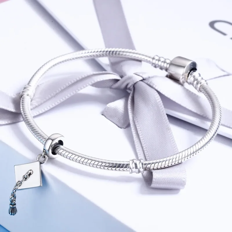 (image for) Pandora Style Silver Bangle Charm, Graduation Trencher Cap - SCC459 - View 4