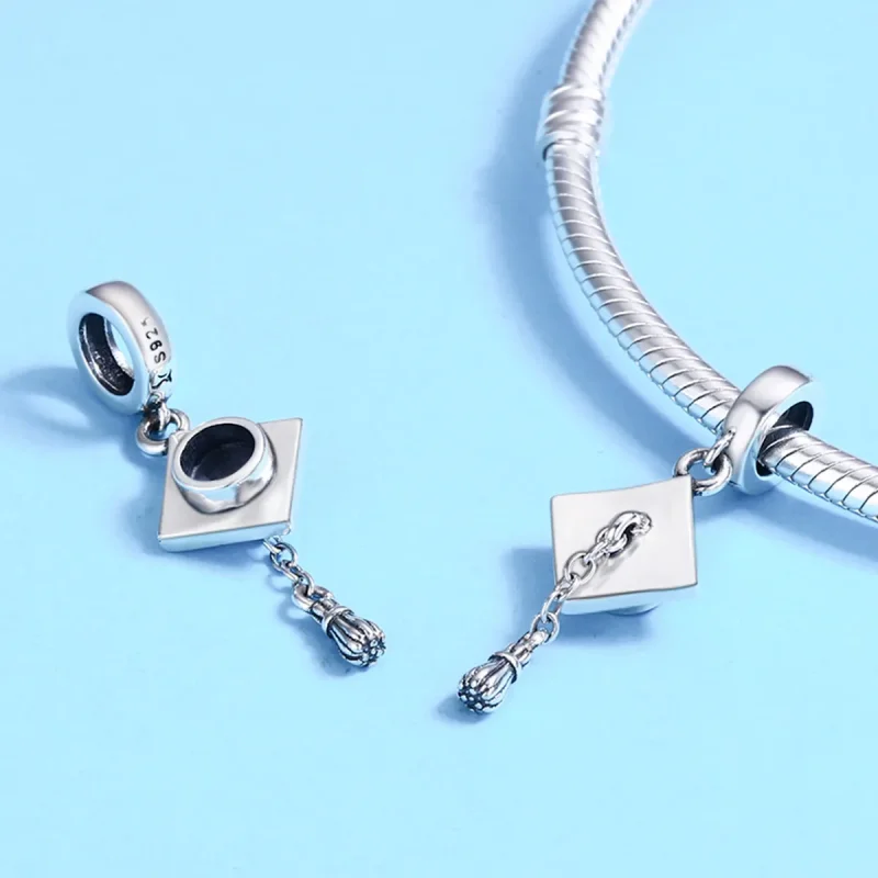 (image for) Pandora Style Silver Bangle Charm, Graduation Trencher Cap - SCC459 - View 5