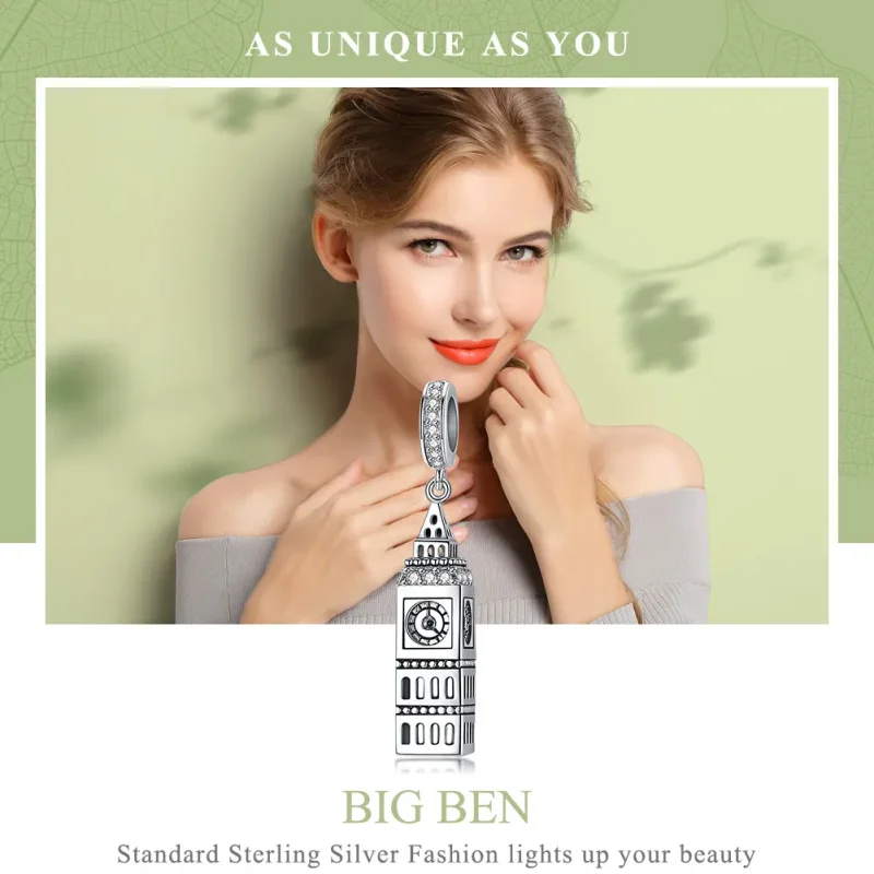 (image for) Pandora Style Silver Bangle Charm, Great Britain Big Ben - SCC868 - View 6