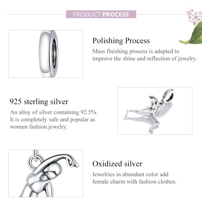 (image for) Pandora Style Silver Bangle Charm, Gymnastics - BSC386 - View 8