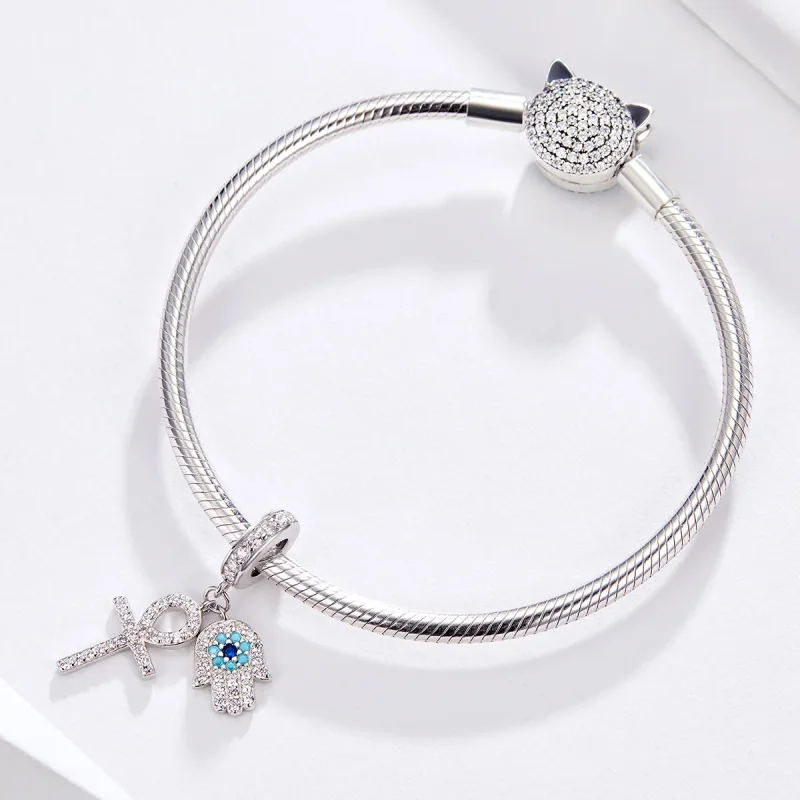 (image for) Pandora Style Silver Bangle Charm, Hand of Fatima - BSC084 - View 3