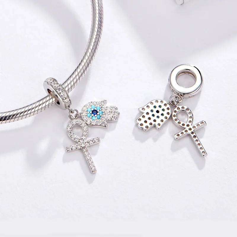 (image for) Pandora Style Silver Bangle Charm, Hand of Fatima - BSC084 - View 4