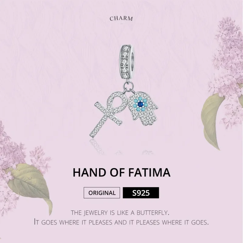(image for) Pandora Style Silver Bangle Charm, Hand of Fatima - BSC084 - View 6