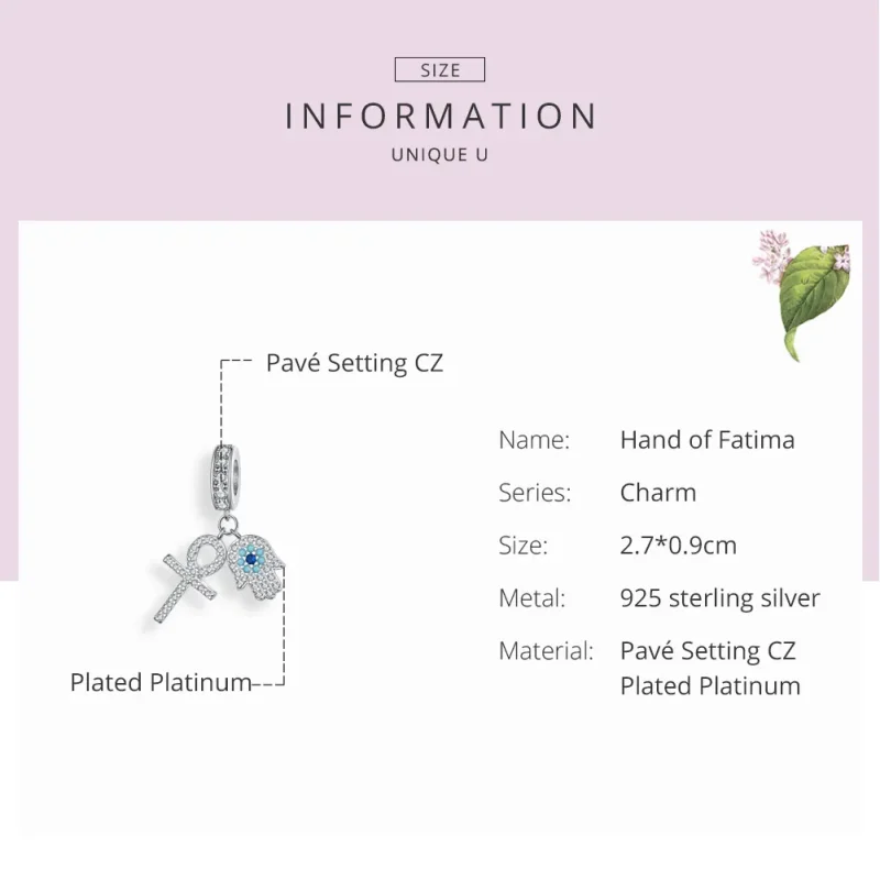 (image for) Pandora Style Silver Bangle Charm, Hand of Fatima - BSC084 - View 7