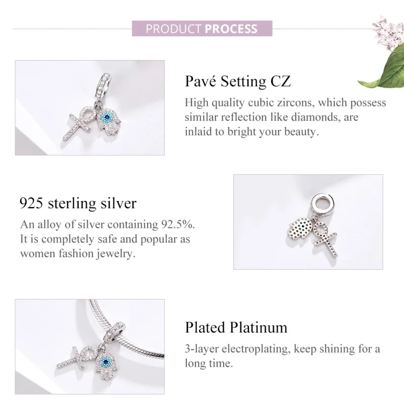 (image for) Pandora Style Silver Bangle Charm, Hand of Fatima - BSC084 - View 8