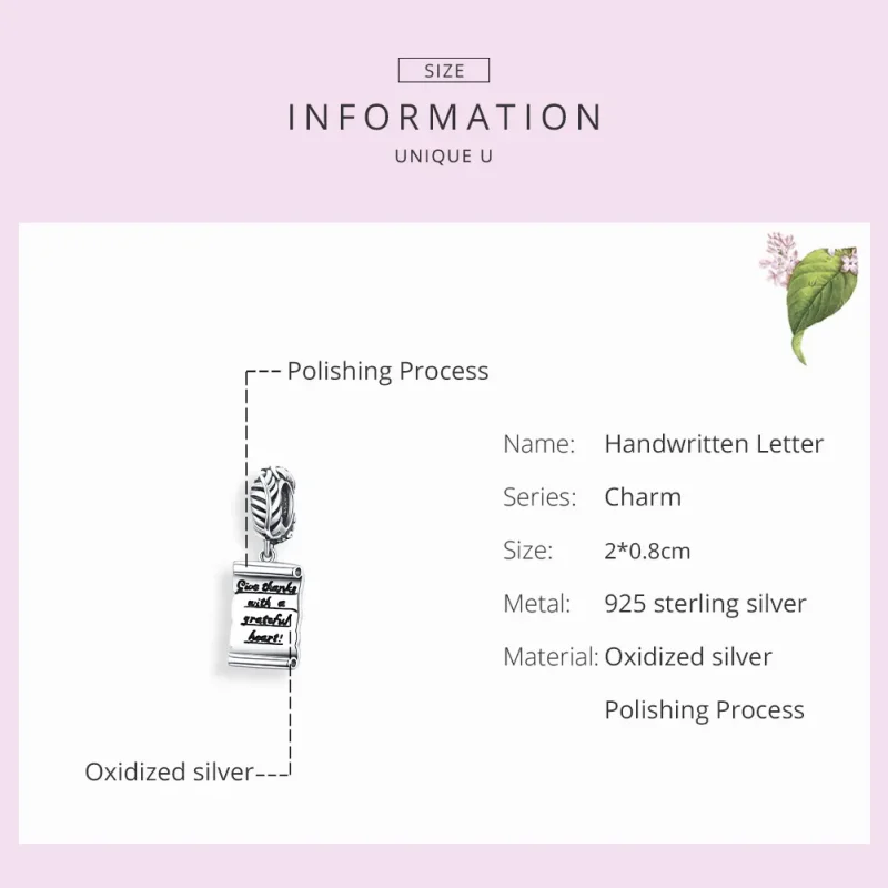 (image for) Pandora Style Silver Bangle Charm, Handwritten Letter - SCC1605 - View 7