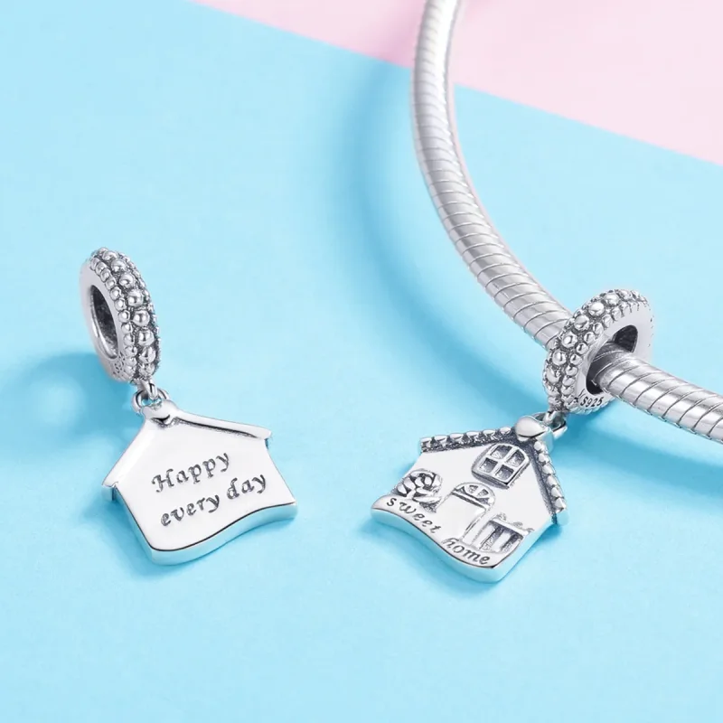 (image for) Pandora Style Silver Bangle Charm, Happy House - SCC913 - View 4