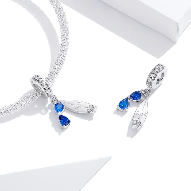 (image for) Pandora Style Silver Bangle Charm, Happy Surfing - BSC263 - View 4