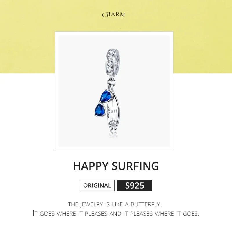 (image for) Pandora Style Silver Bangle Charm, Happy Surfing - BSC263 - View 6