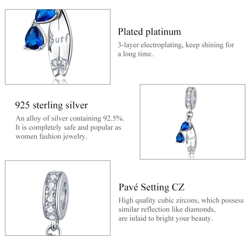 (image for) Pandora Style Silver Bangle Charm, Happy Surfing - BSC263 - View 7