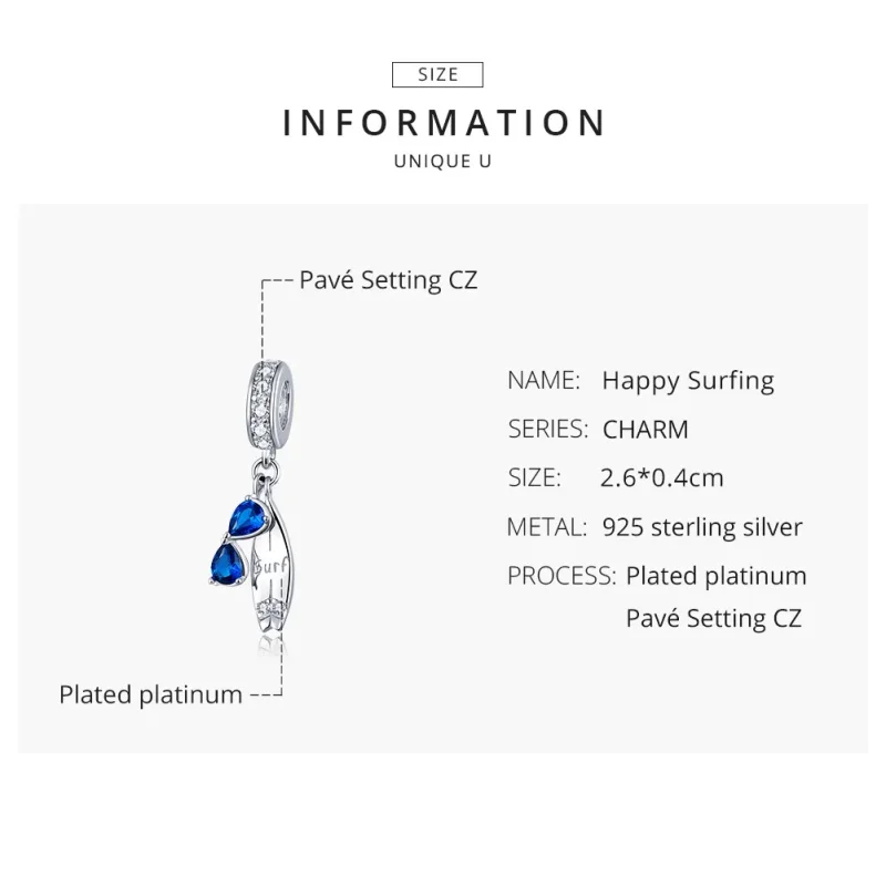 (image for) Pandora Style Silver Bangle Charm, Happy Surfing - BSC263 - View 8