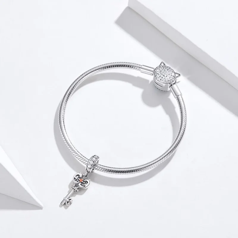 (image for) Pandora Style Silver Bangle Charm, Heartslock - BSC092 - View 3