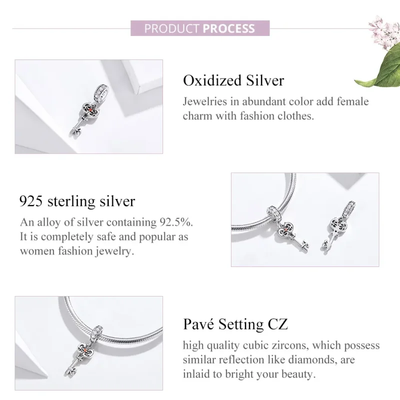 (image for) Pandora Style Silver Bangle Charm, Heartslock - BSC092 - View 7