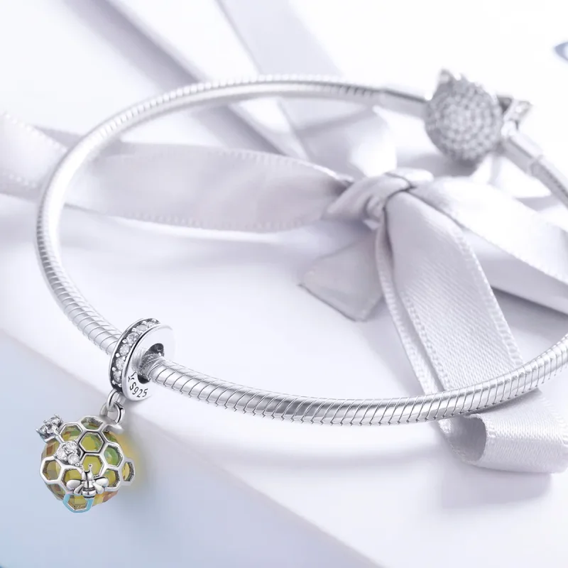 (image for) Pandora Style Silver Bangle Charm, Honeycomb - SCC879 - View 3