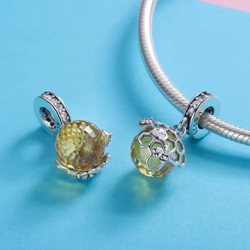 (image for) Pandora Style Silver Bangle Charm, Honeycomb - SCC879 - View 4