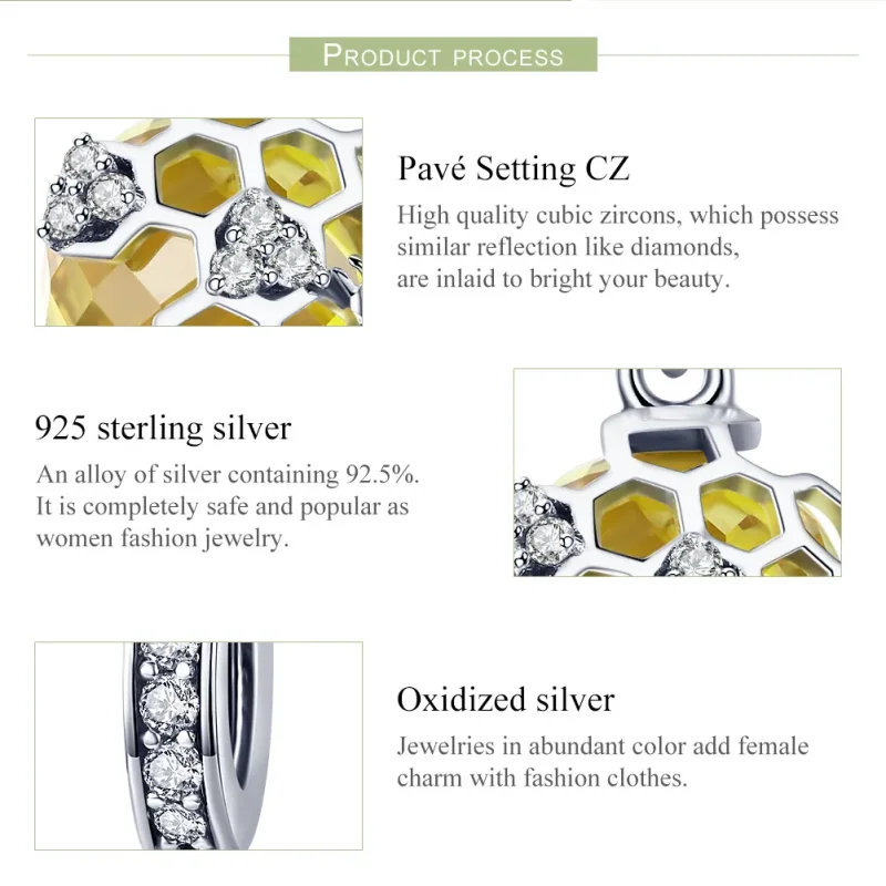 (image for) Pandora Style Silver Bangle Charm, Honeycomb - SCC879 - View 7