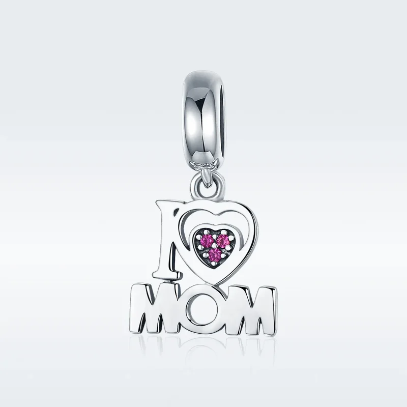 (image for) Pandora Style Silver Bangle Charm, I Love Mom - SCC420 - View 2