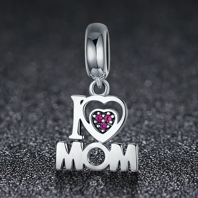(image for) Pandora Style Silver Bangle Charm, I Love Mom - SCC420 - View 3