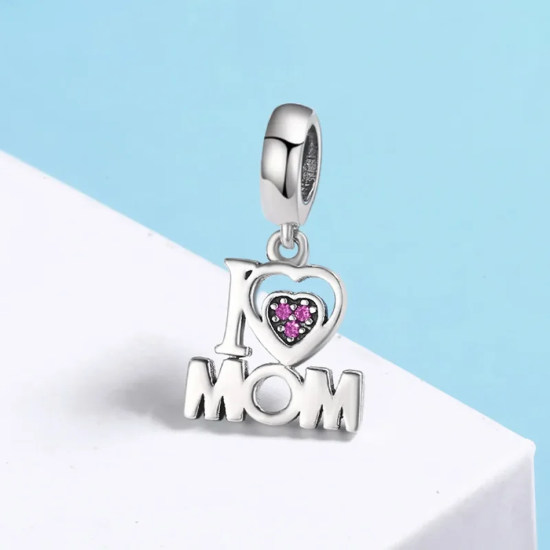 (image for) Pandora Style Silver Bangle Charm, I Love Mom - SCC420 - View 4