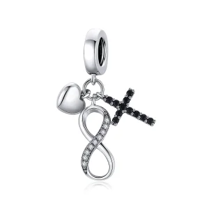 (image for) Pandora Style Silver Bangle Charm, Infinity Cross and Heart - SCC1713
