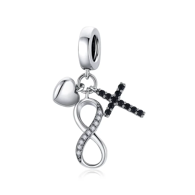 (image for) Pandora Style Silver Bangle Charm, Infinity Cross and Heart - SCC1713 - Product Image