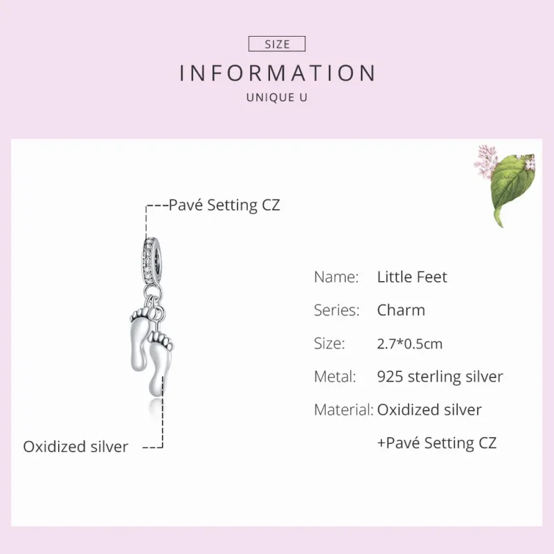 (image for) Pandora Style Silver Bangle Charm, Little Feet - SCC1692 - View 7