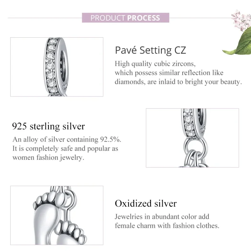 (image for) Pandora Style Silver Bangle Charm, Little Feet - SCC1692 - View 8