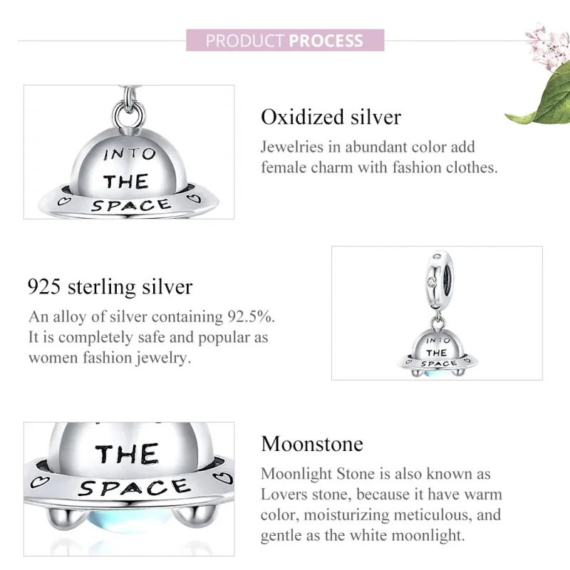 (image for) Pandora Style Silver Bangle Charm, Little Spaceship - SCC1696 - View 8