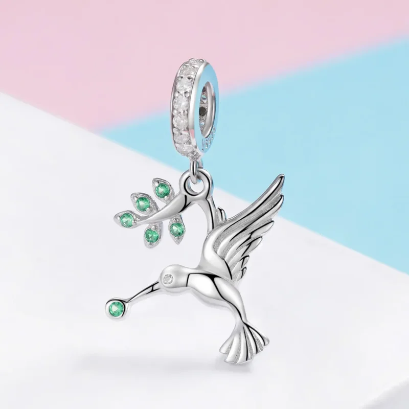 (image for) Pandora Style Silver Bangle Charm, Lovely Flying Birds - SCC982 - View 2