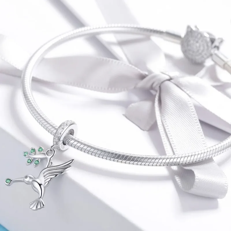 (image for) Pandora Style Silver Bangle Charm, Lovely Flying Birds - SCC982 - View 3