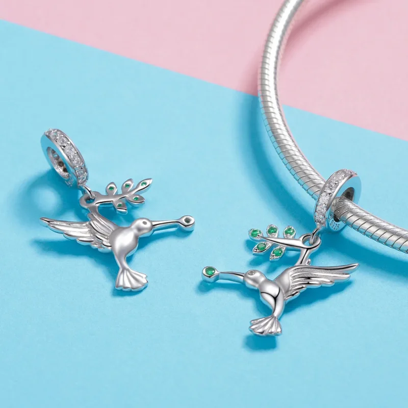 (image for) Pandora Style Silver Bangle Charm, Lovely Flying Birds - SCC982 - View 4