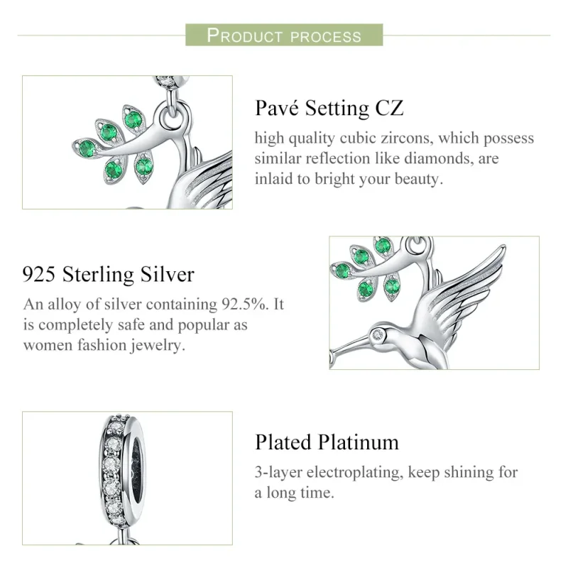 (image for) Pandora Style Silver Bangle Charm, Lovely Flying Birds - SCC982 - View 7