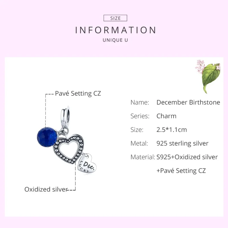 (image for) Pandora Style Silver Bangle Charm, Lucky December - SCC1721 - View 6