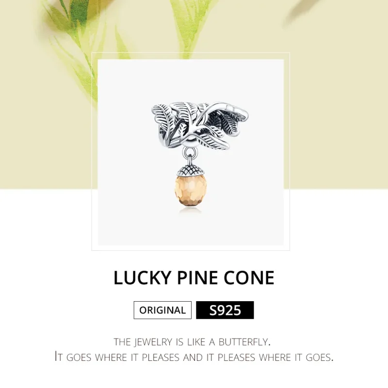 (image for) Pandora Style Silver Bangle Charm, Lucky Pine Cone - BSC336 - View 6