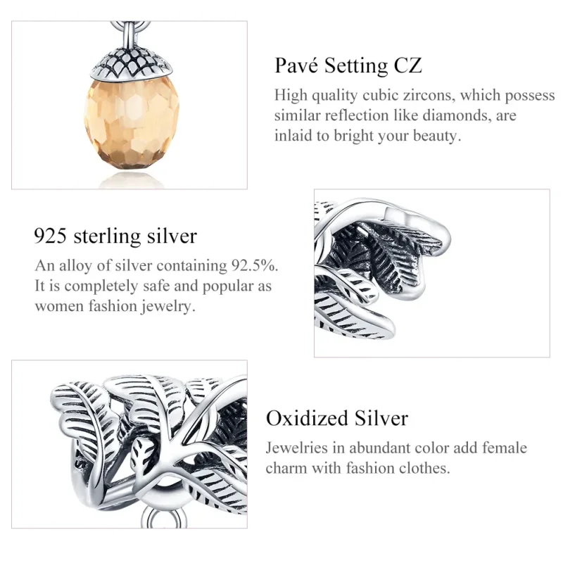 (image for) Pandora Style Silver Bangle Charm, Lucky Pine Cone - BSC336 - View 7
