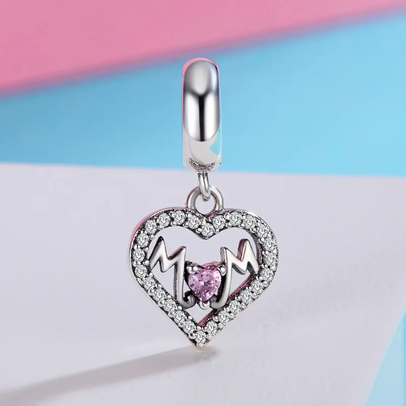 (image for) Pandora Style Silver Bangle Charm, Mom Heart - SCC392 - View 3